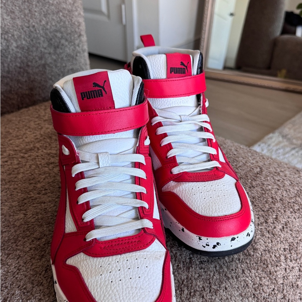 Puma Red and White Sneakers with Black Accents